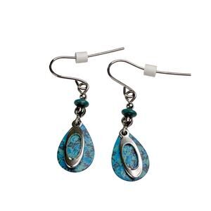 Silver Forest Teal Blue Silver Teardrop Dangle Earrings